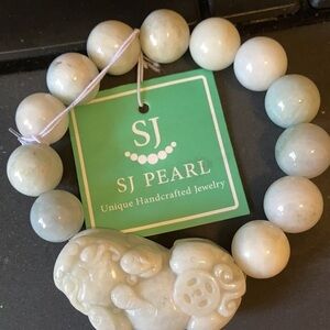 NWT SJ Pearl carved pixiu jade wealth bracelet